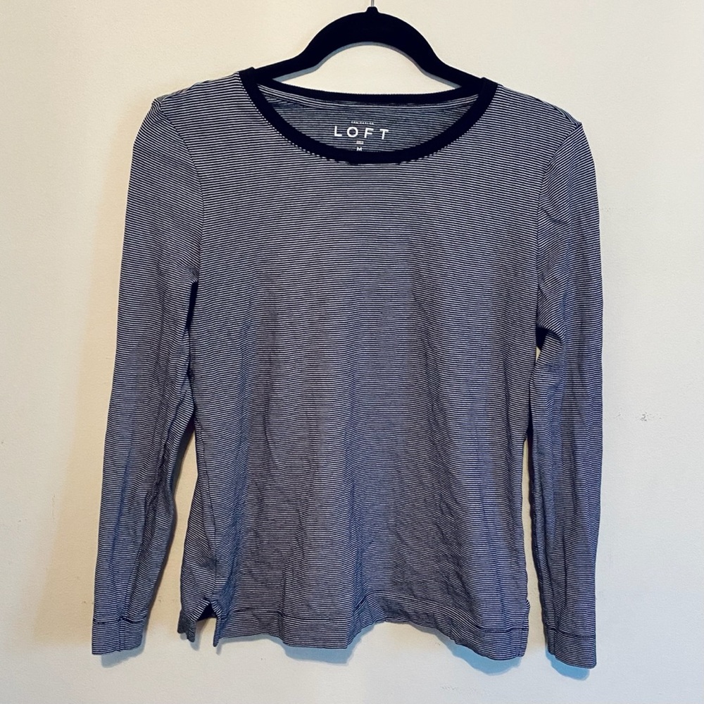EUC Navy White Stripe LOFT Long Sleeve Medium Top